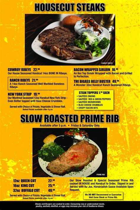 buffalo's restaurant menu.